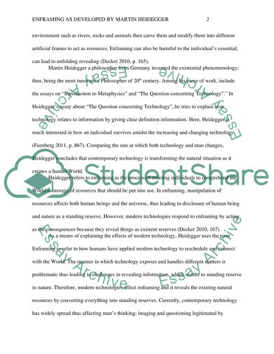 Enframing as Developed by Martin Heidegger