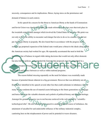 Analysis of Eisenhowers farewell adress