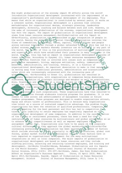 How might globalization of the economy impact OD efforts across the world
