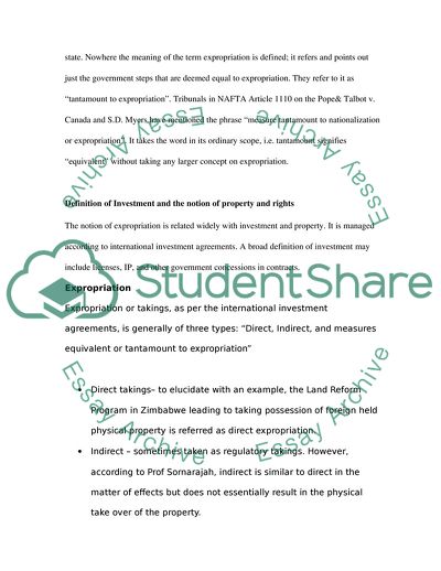 Expropriation in International Investment Law