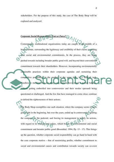 Corporate Social Responsibility: The Body Shop