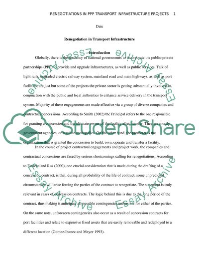Re-negotiations in PPP Transport Infrastructure