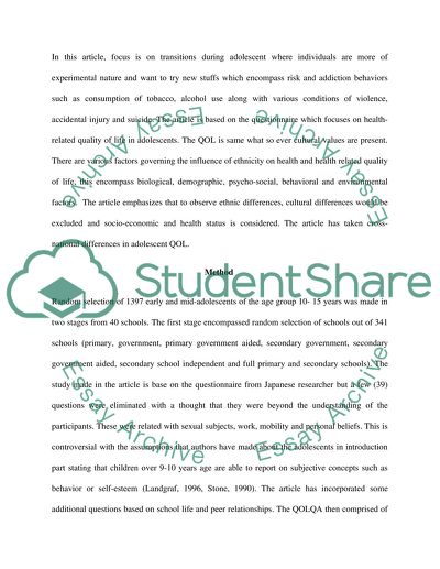Ethnic Difference in Quality of Life in Adolescent