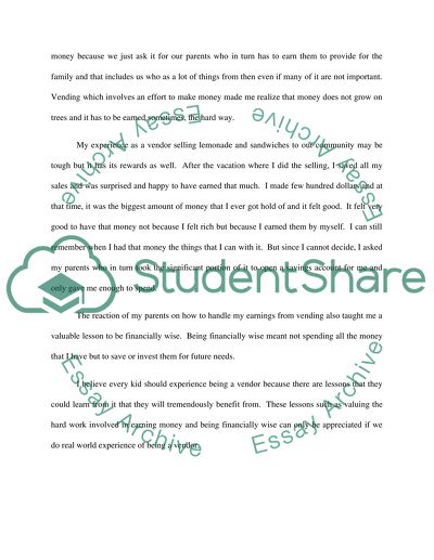 Kids Experience and Opinion as a Vendor