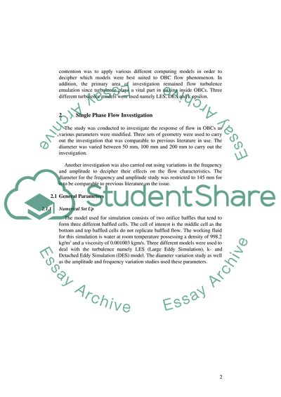 Numerical Investigation of Single Phase Flow Oscillatory Baffled Columns