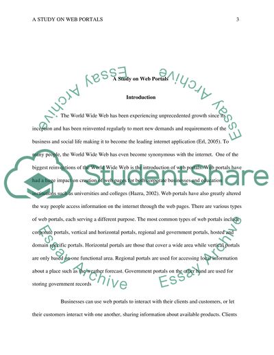 Research Proposal a Study on Web Portals