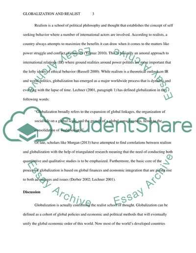 Globalization and Realist School of Thought