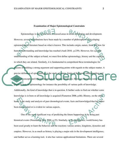 Examination of Major Epistemological Constraints