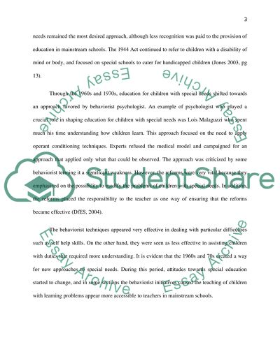 Developments in SEN )Special Educational Needs
