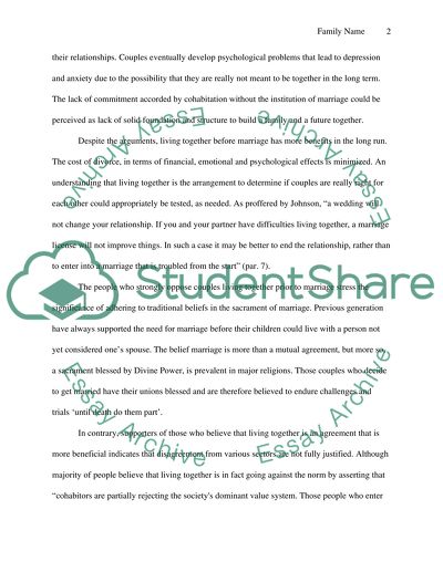 Living Together Before Marriage as a Controversial Topic