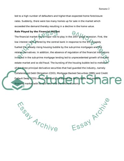 Recession in the US Economy in 2007