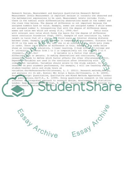 Research Design, Measurement, and Analysis in a quantitative research method