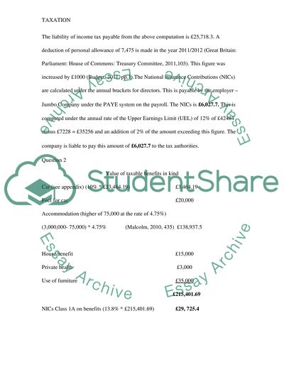Jumbo Company Tax Computation for Mr. Jedward