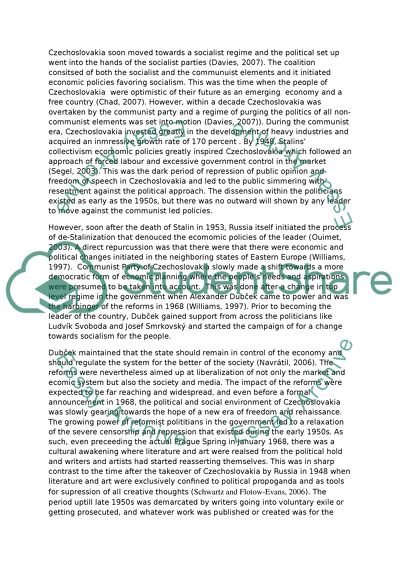 Liberalisation Policies Adopted by Czechoslovakian Politicians