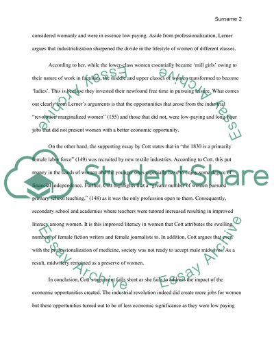 The industrial revolution and economic opportunities for women in the 1830s