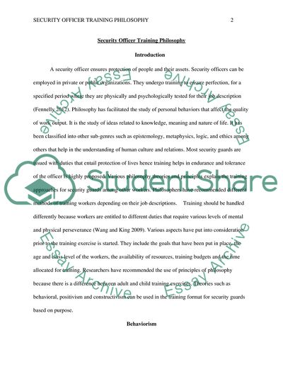 Security Officer Training Philosophy