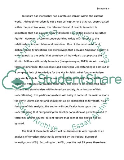 The Muslim as a Terrorist: A Societal Misconception of the Realities of the Current World