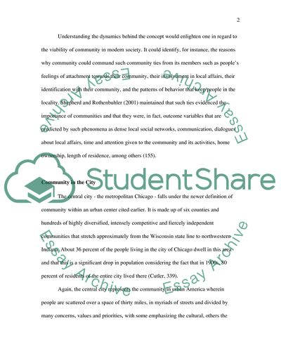 Community in Cities and Small Towns Suburbs