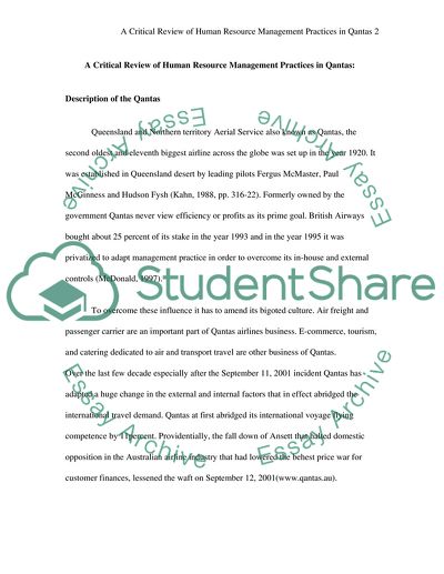 Human Resource Management Practices in Qantas