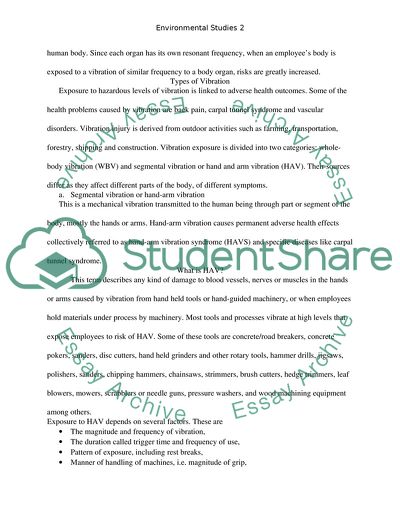 Health and Safety: Exposure to Vibration