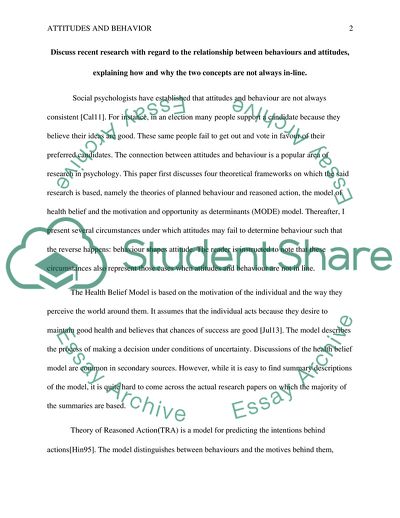Recent Research with Regard to the Relationship Between Behaviours and Attitudes