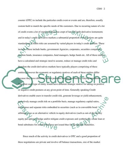 Credit Derivatives Market Overview with Focus on Collateralized Debt Obligations