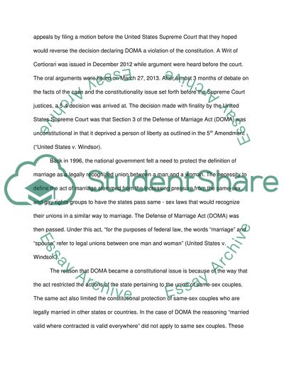 Same Sex Marriage/Marriage Equality Case: United States v. Windsor