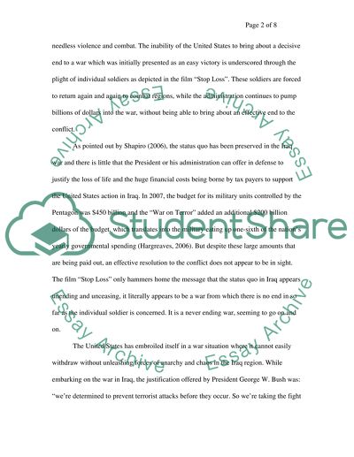 The United States Conflict in Iraq that Showed in The Film Stop Loss