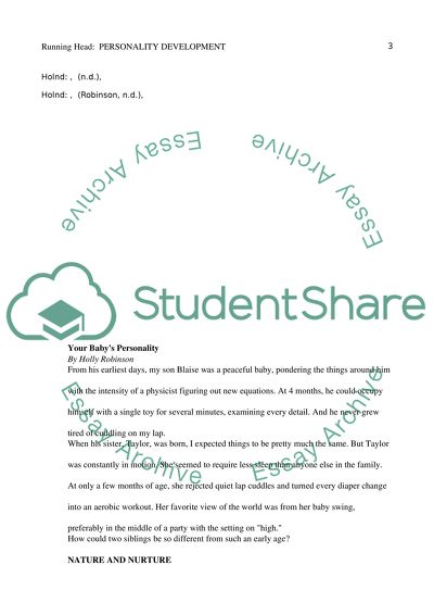 Personality development/issues at that age