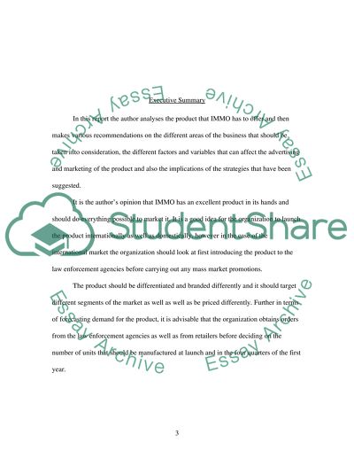 Marketing the New Product of IMMO