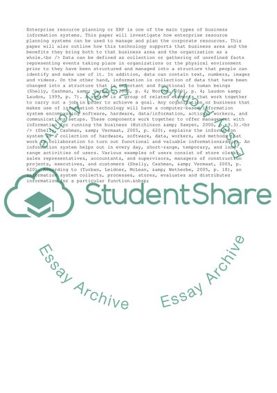 Use of Enterprise Resource Planning Systems