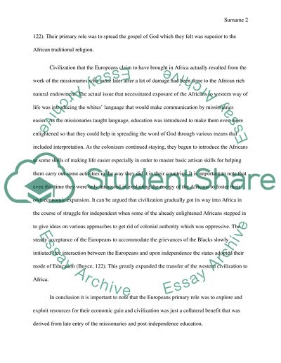 Colonization in Africa and Civilization