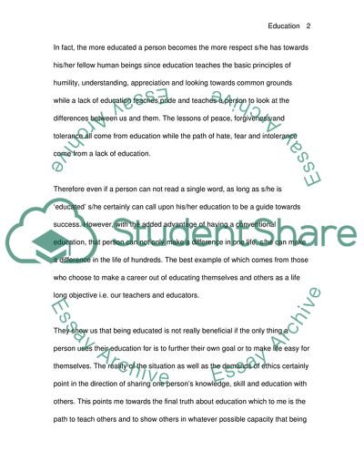 Education is a vital element to success. Discuss what information you would share with your classmates that would convey the importance of education with respec