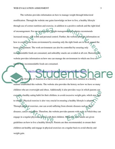 Web Evaluation. (http://www.letsmove.gov,http://www.dadamo.com/ and http://www.ucsfhealth.org)