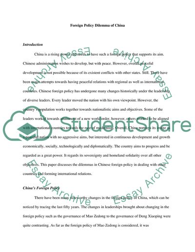 Foreign Policy Dilemma of China