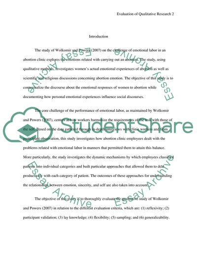 Evaluating the Qualitative Research on Emotional Labor in an Abortion Clinic by Wolkomir and Powers