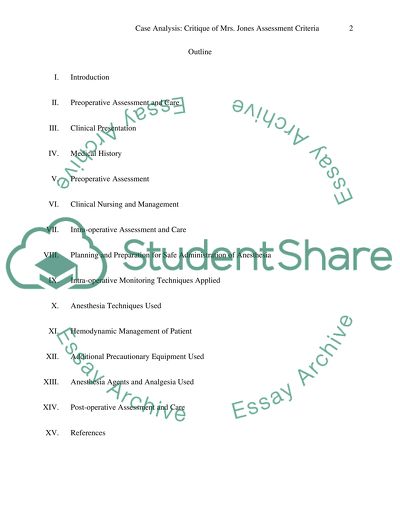 Critique of Mrs. Jones (Pseudonym) Assessment Criteria