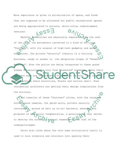 Mike Daviss Fortress Los Angeles The Militarization of Urban Space Summary and Reaction