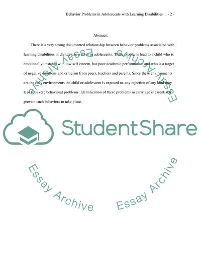 Behavior problems in Adolescents with Learning Disabilities