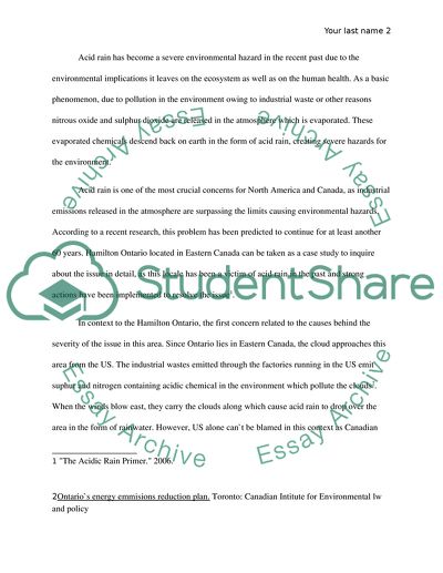 Acid Rain in Hamilton Ontario