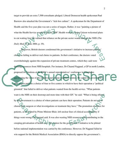 NHS improvement plan 2004 states: By 2008, the independent sector will provide up to 15% of procedures on behalf of NHS