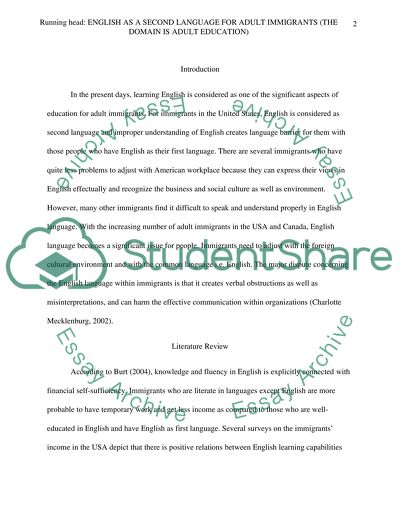 English as a Second Language for Adult Immigrants (The Domain is Adult Education)