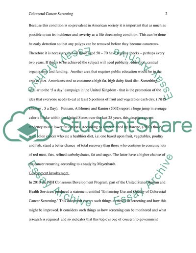 Screening for early detection of Colorectal Cancer