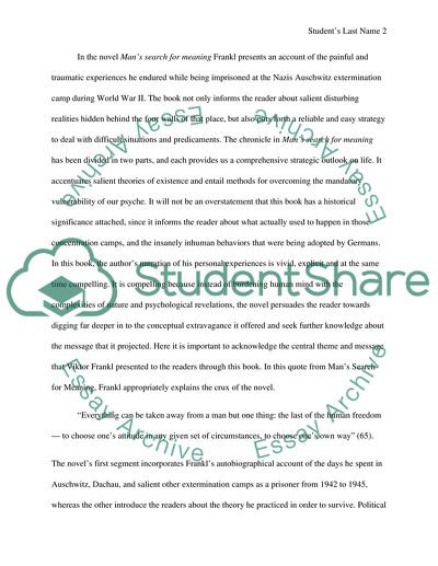 Viktor E. Frankls Mans Search for Meaning