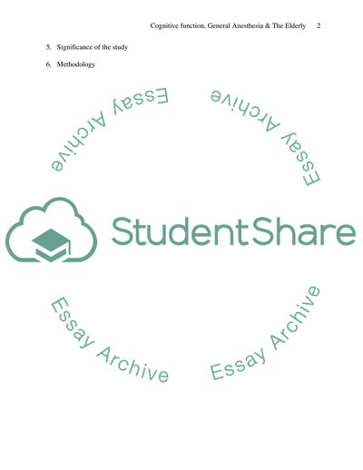 The Effects of General Anesthesia on Cognitive Dysfunction