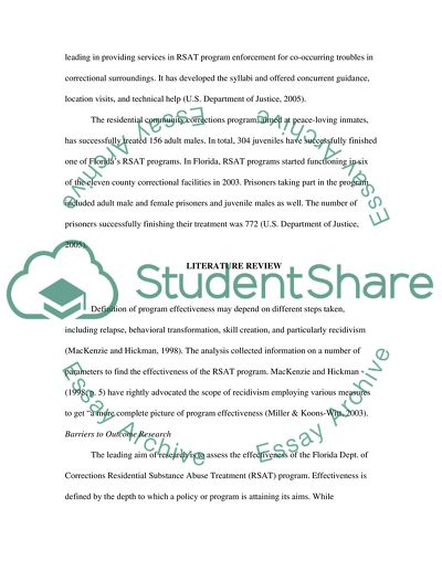 The Effectiveness of the Florida Department of Corrections Residential Substance Abuse Treatment