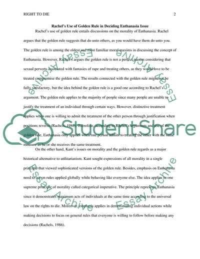 Rachels Use of Golden Rule in Deciding Euthanasia Issue