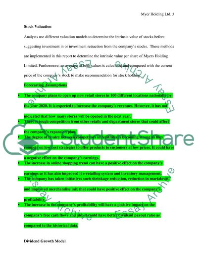 Myer Holding Ltd Forecasting Assumptions