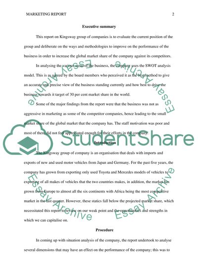 Marketing of Kingsway Group of Companies