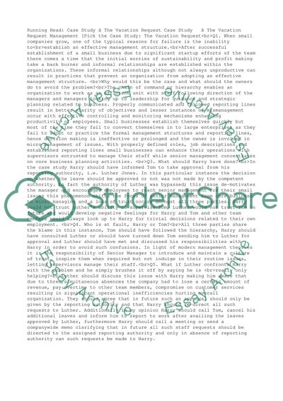 Organizing, Decision-Making, Ethics, and the Law in Management - Case Study - The Vacation Request [S3]